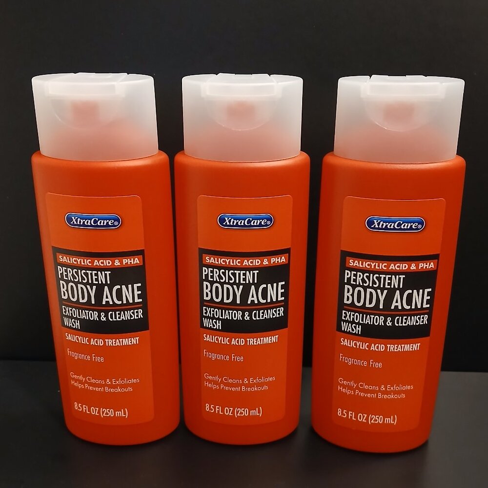 Set of 3 XtraCare Persistent Body Acne Exfoliator & Cleanser Wash Salicylic Aci